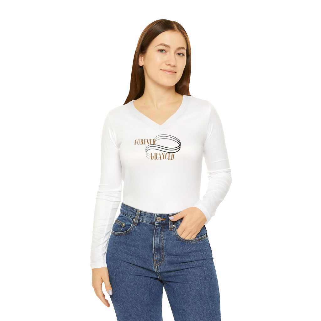 Women's Long Sleeve V-Neck Graphic Shirt - Fitted Casual Cotton Tee