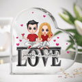 Personalized Couple Sitting On Word Love Acrylic Plaque - Anniversary Gift Idea For Couple - Gift For Him & Her
