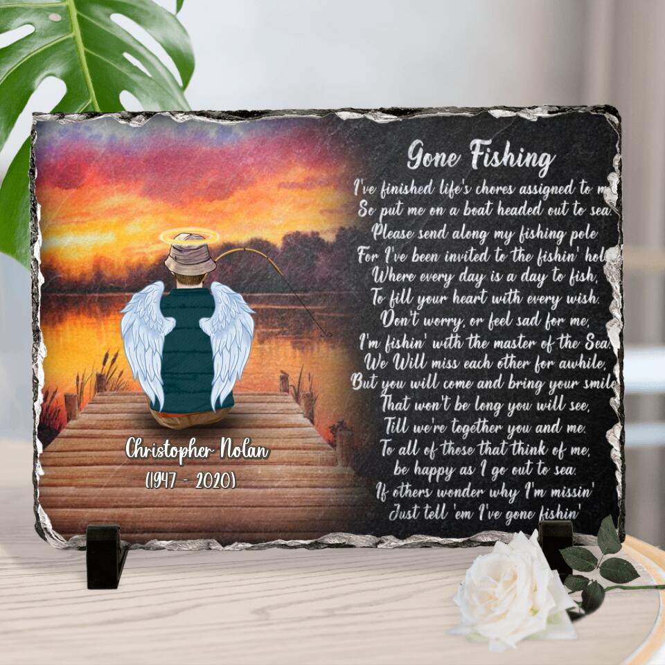 Personalized Fishing In Heaven Horizontal Lithograph - Memorial Gift Idea For Dad/Father's Day - Gone Fishing I've Finished Life's Chores Assigned To Me