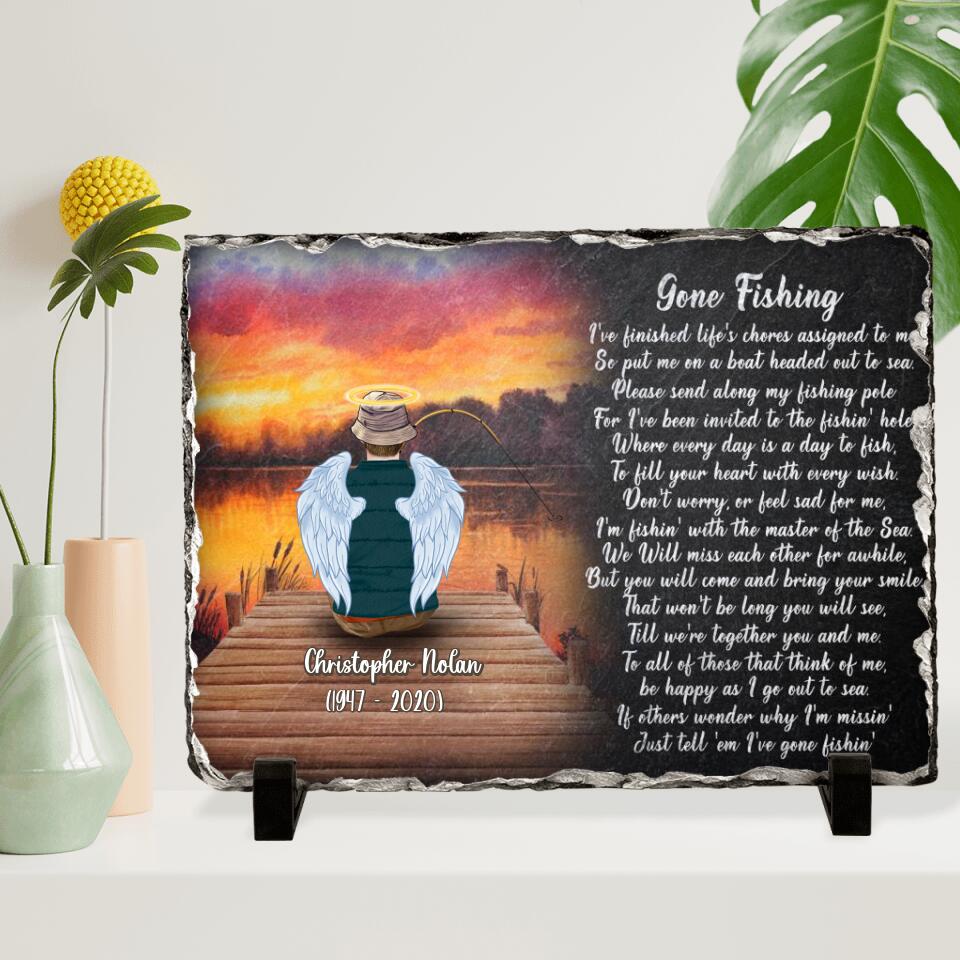 Personalized Fishing In Heaven Horizontal Lithograph - Memorial Gift Idea For Dad/Father's Day - Gone Fishing I've Finished Life's Chores Assigned To Me