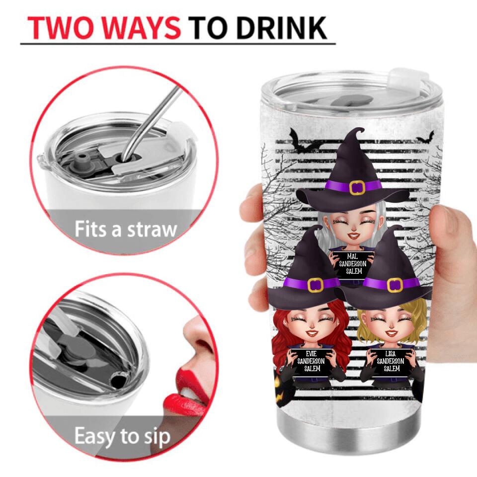 Personalized Witch Tumbler - Gift Idea For Halloween/Friends/Besties With Up to 3 Girls - Bad Girls Have More Fun