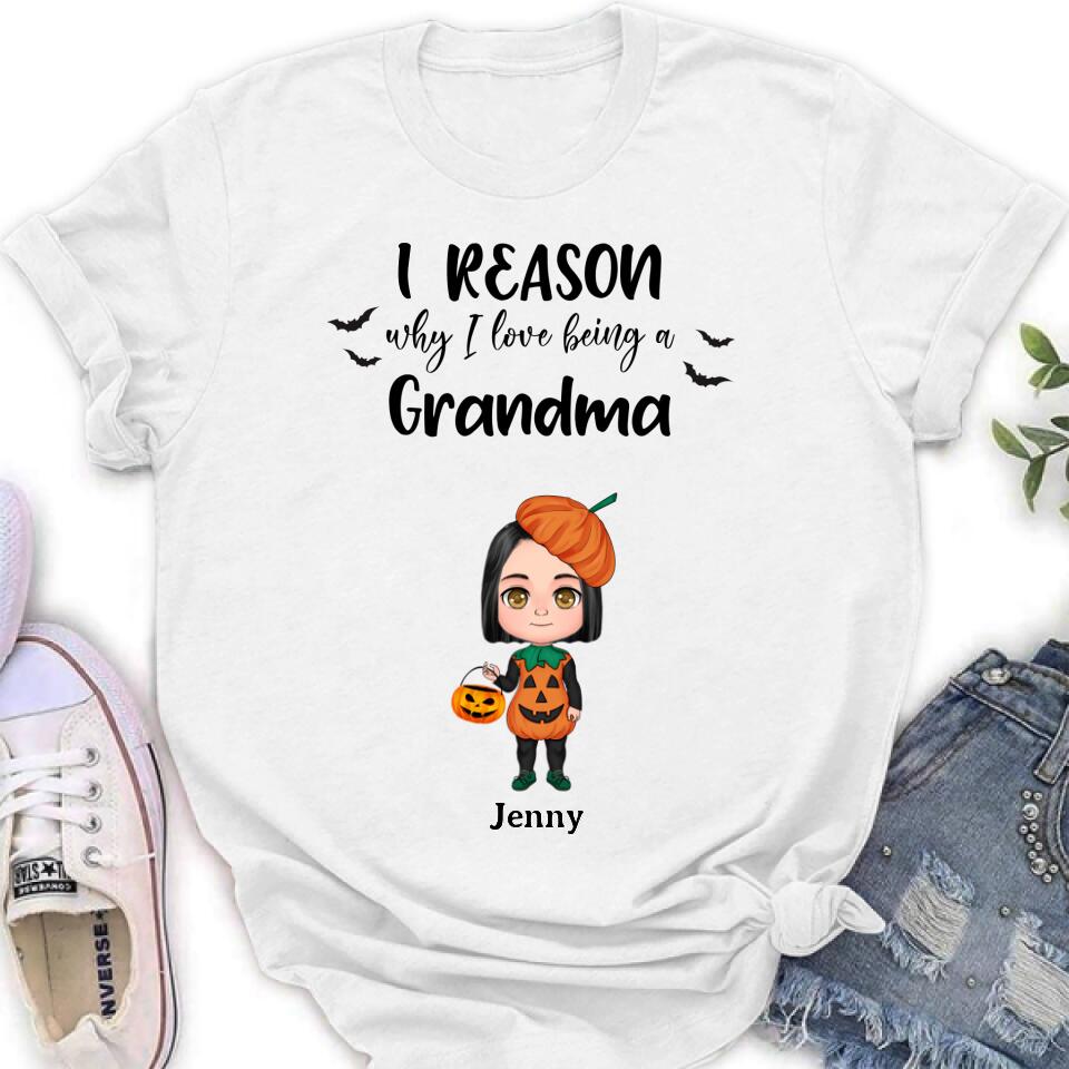Personalized Halloween Kids Shirt - Up to 10 Kids - Halloween Gift Idea For Grandma/Granpa - Reason Why I Love Being A Grandma