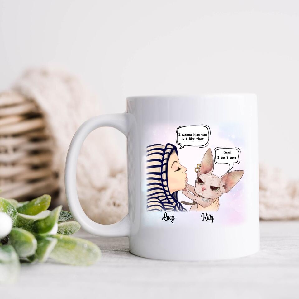 Personalized Cat Coffee Mug - Best Gift For Cat Mom - I wanna kiss you & I like that conversation - Q50G8S