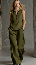 Women’s Sleeveless V-Neck Top and Wide-Leg Pants Set