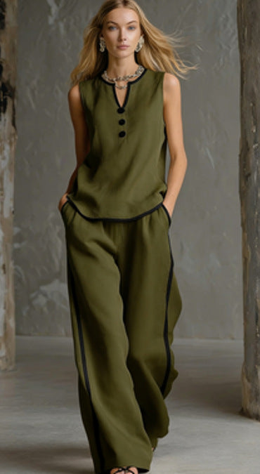 Women's Minimalist Sleeveless Tank and Wide Leg Pant Set