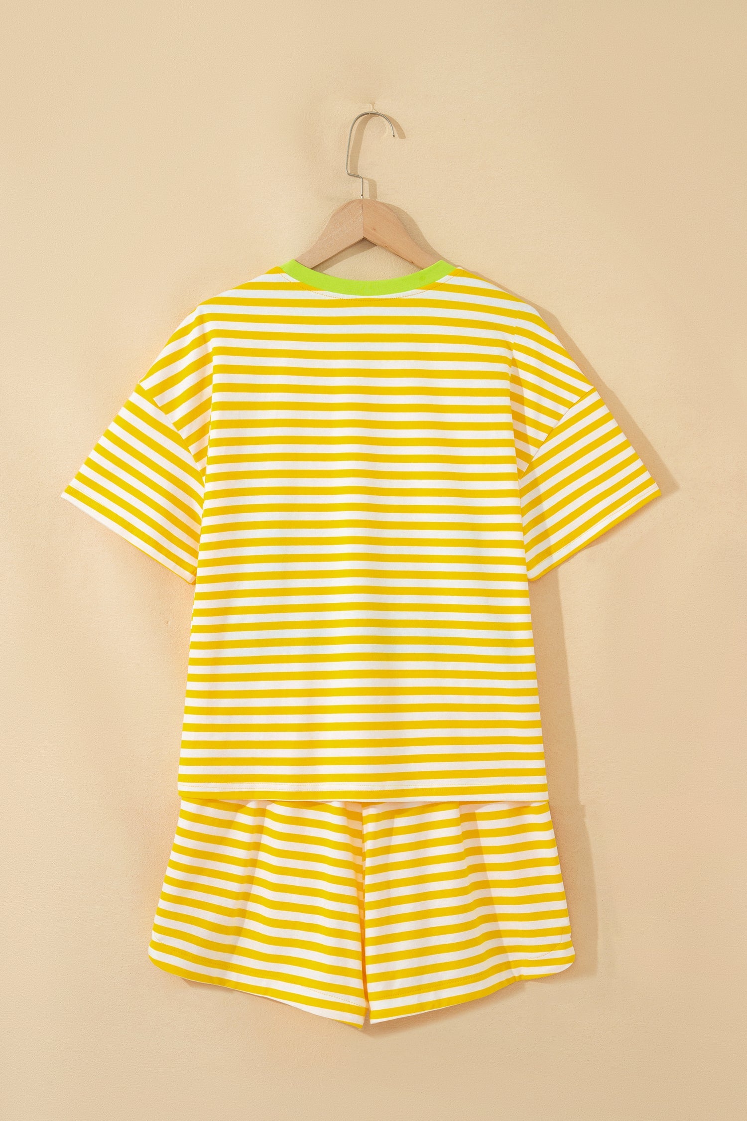 Stripe Contrast Trim Tee & Drawstring Shorts Set - Sporty Knit