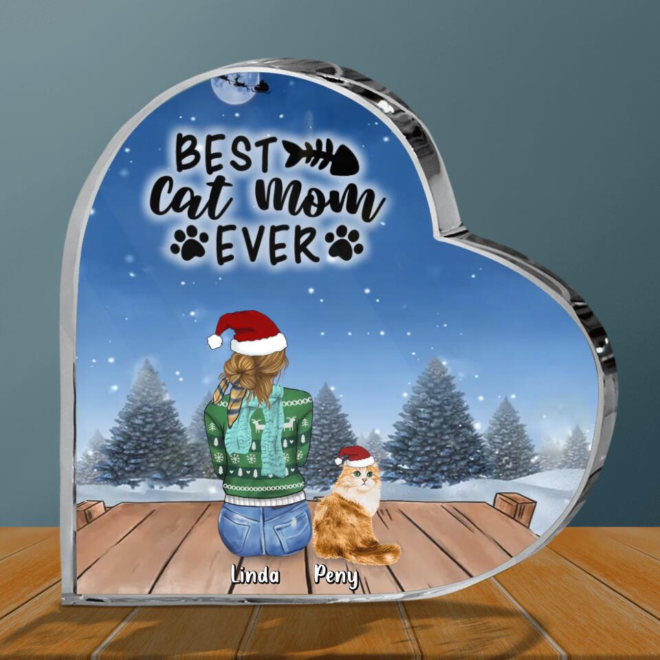 Personalized Christmas Cat Mom Acrylic Plaque - Christmas Gift Idea For Cat Lover - Up to 5 Cats - Best Cat Mom Ever