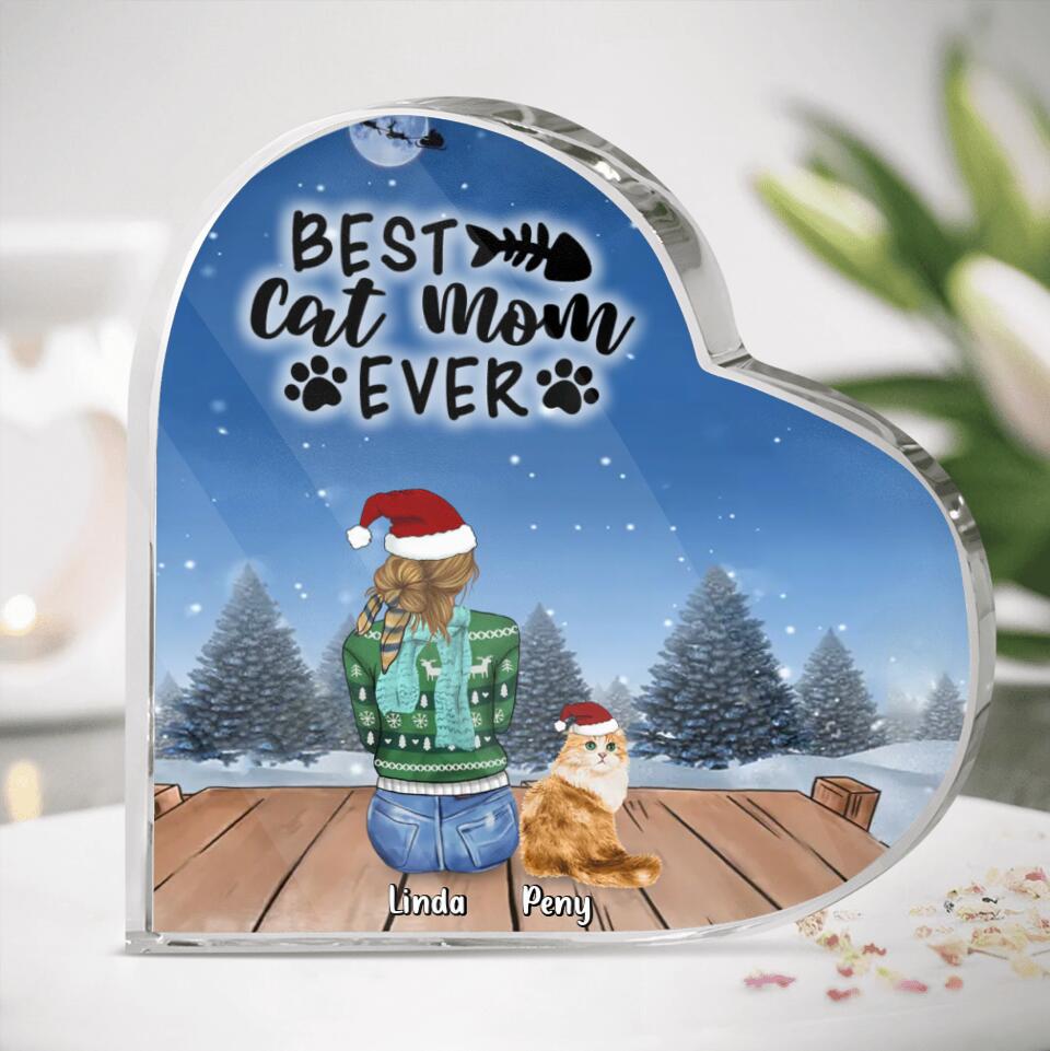 Personalized Christmas Cat Mom Acrylic Plaque - Christmas Gift Idea For Cat Lover - Up to 5 Cats - Best Cat Mom Ever