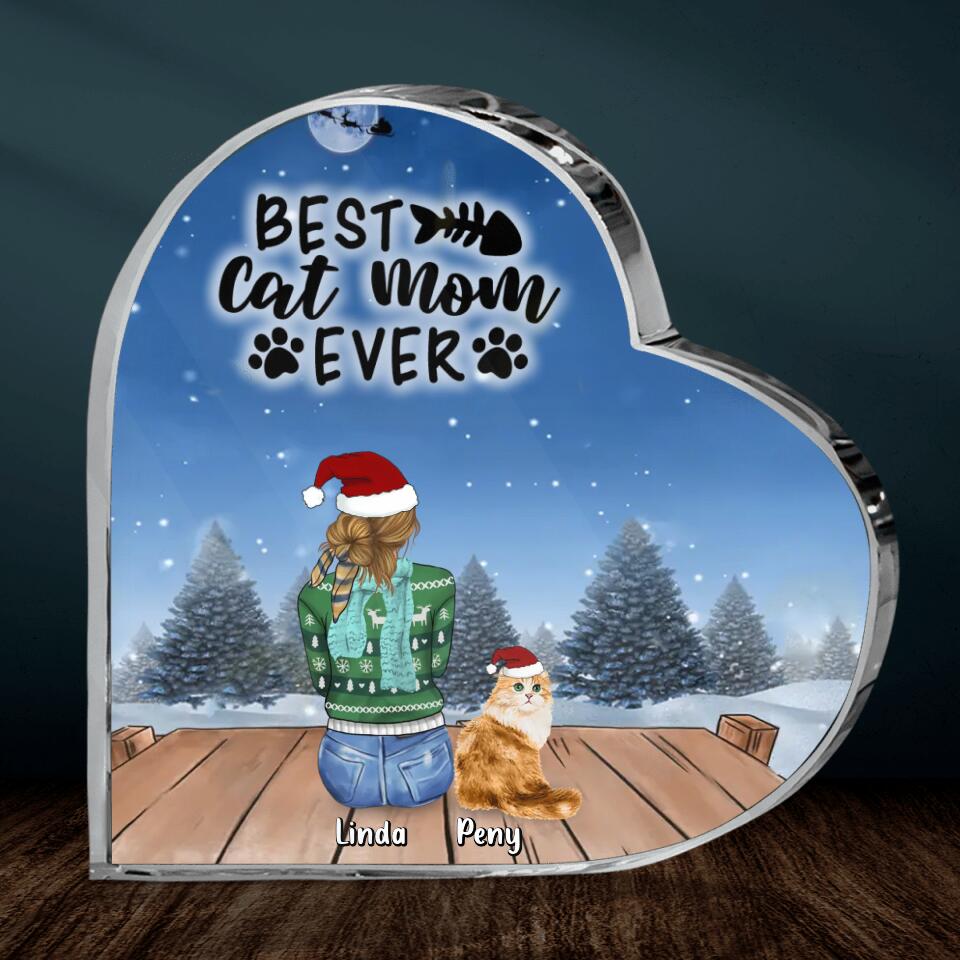 Personalized Christmas Cat Mom Acrylic Plaque - Christmas Gift Idea For Cat Lover - Up to 5 Cats - Best Cat Mom Ever