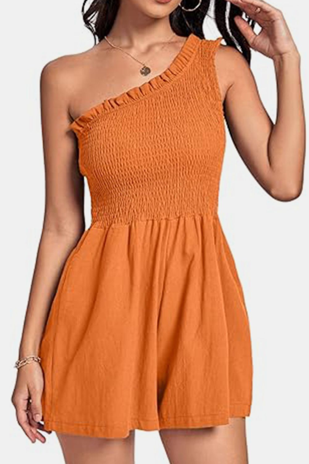 Smocked Single Shoulder Rayon Romper | Chic One-Piece