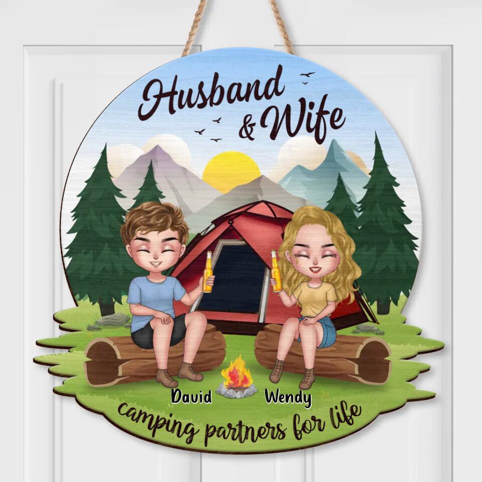 Personalized Camping Couple Wooden Sign - Gift Idea For Camping Lover/Couple/Christmas - Husband and Wife Camping Partners For Life