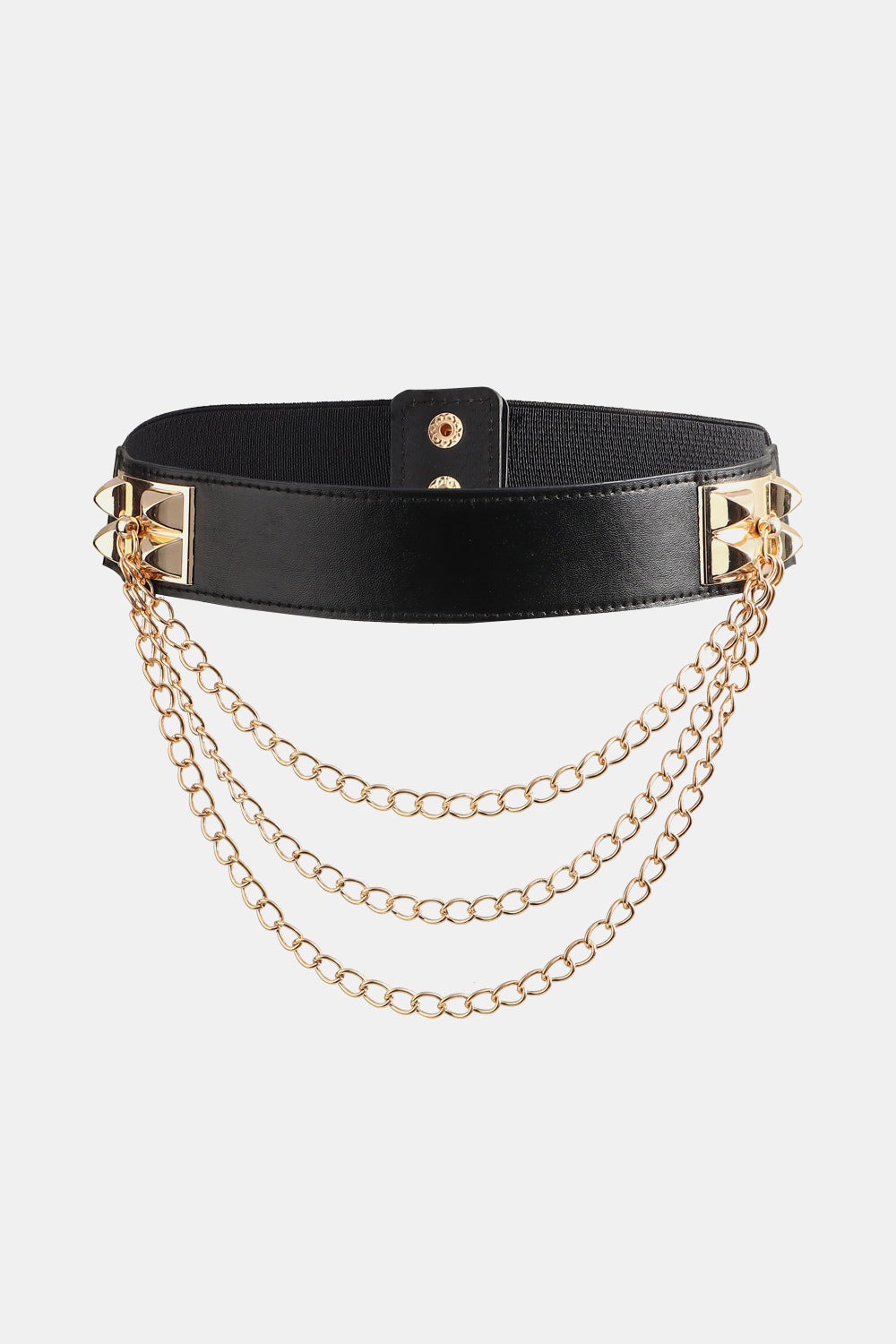 Elastic Belt with Chain - Women's PU Leather, Black & Gold