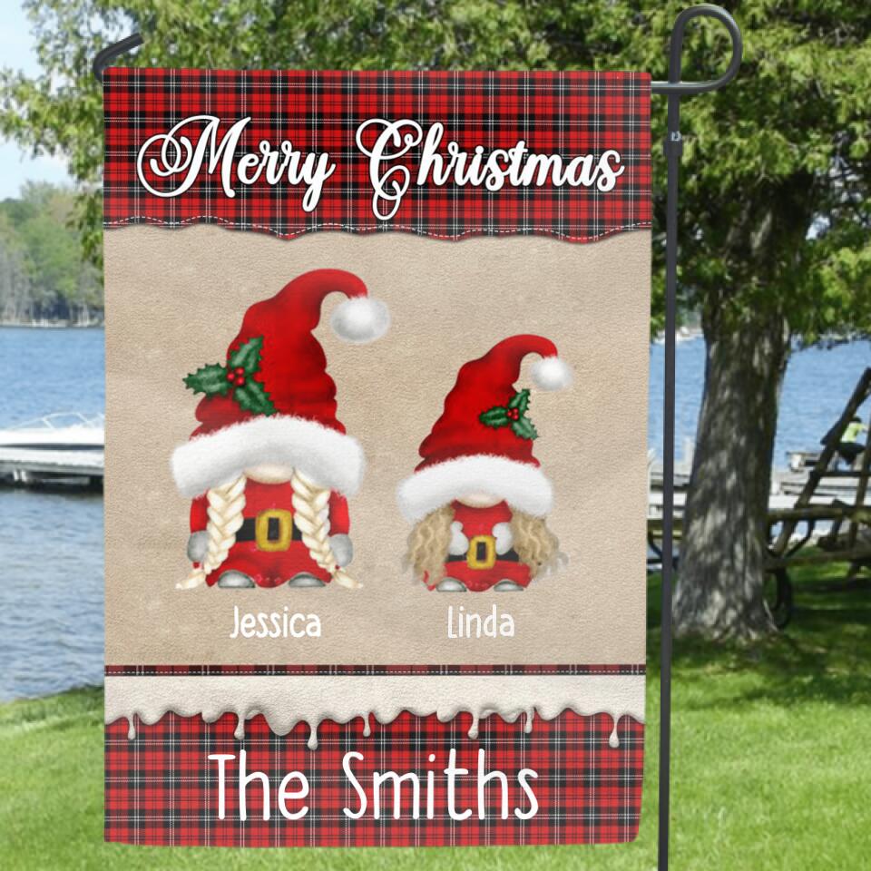 Personalized Gnomies Family Flag Sign - Adult/Couple With Up to 3 Kids - Christmas Gift For Family