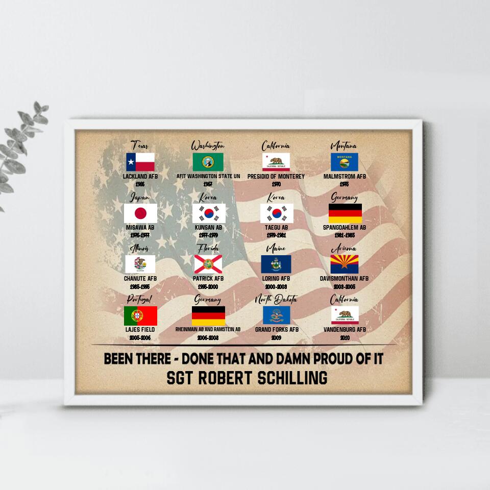 Personalized Veteran Poster - Up to 16 Bases - Gift Idea For Veteran - Been There Done That And Damn Proud Of It