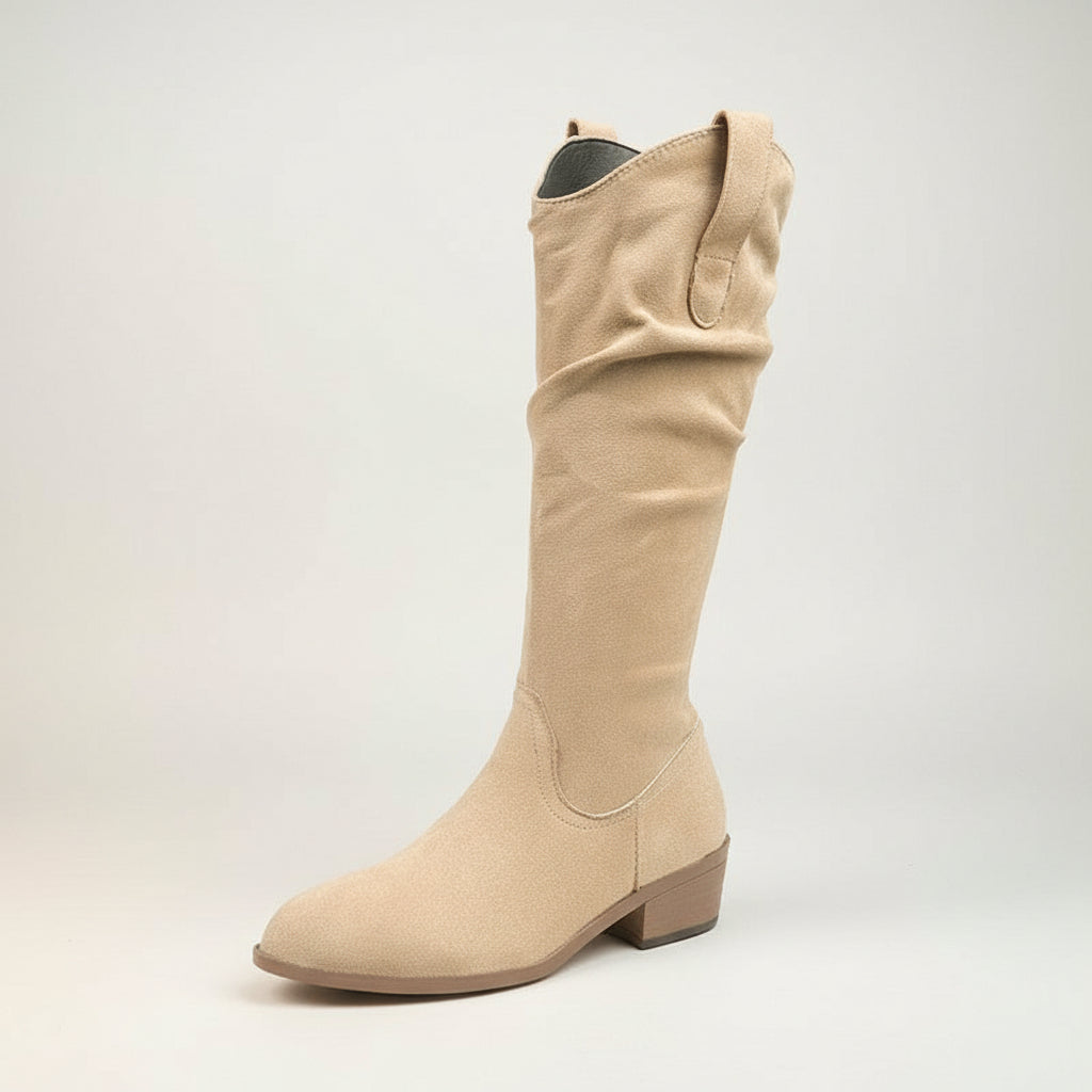 Women's Chunky Heel Suede Riding Boots Comfortable Knee High Boots - Image 5
