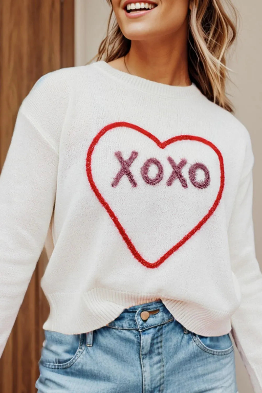 XOXO Heart Graphic Drop Shoulder Sweater in Pink and White - Image 13