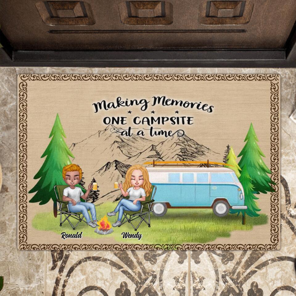Personalized Christmas Camping Doormat - Up to 7 People - Christmas Gift For Family/Couple/Camping Lovers - Making Memories One Campsite At A Time