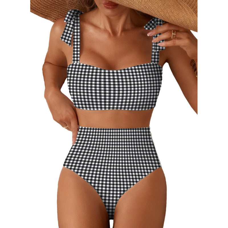 Tie-Shoulder Striped High-Waisted Bikini Set Two-Piece Swimsuit