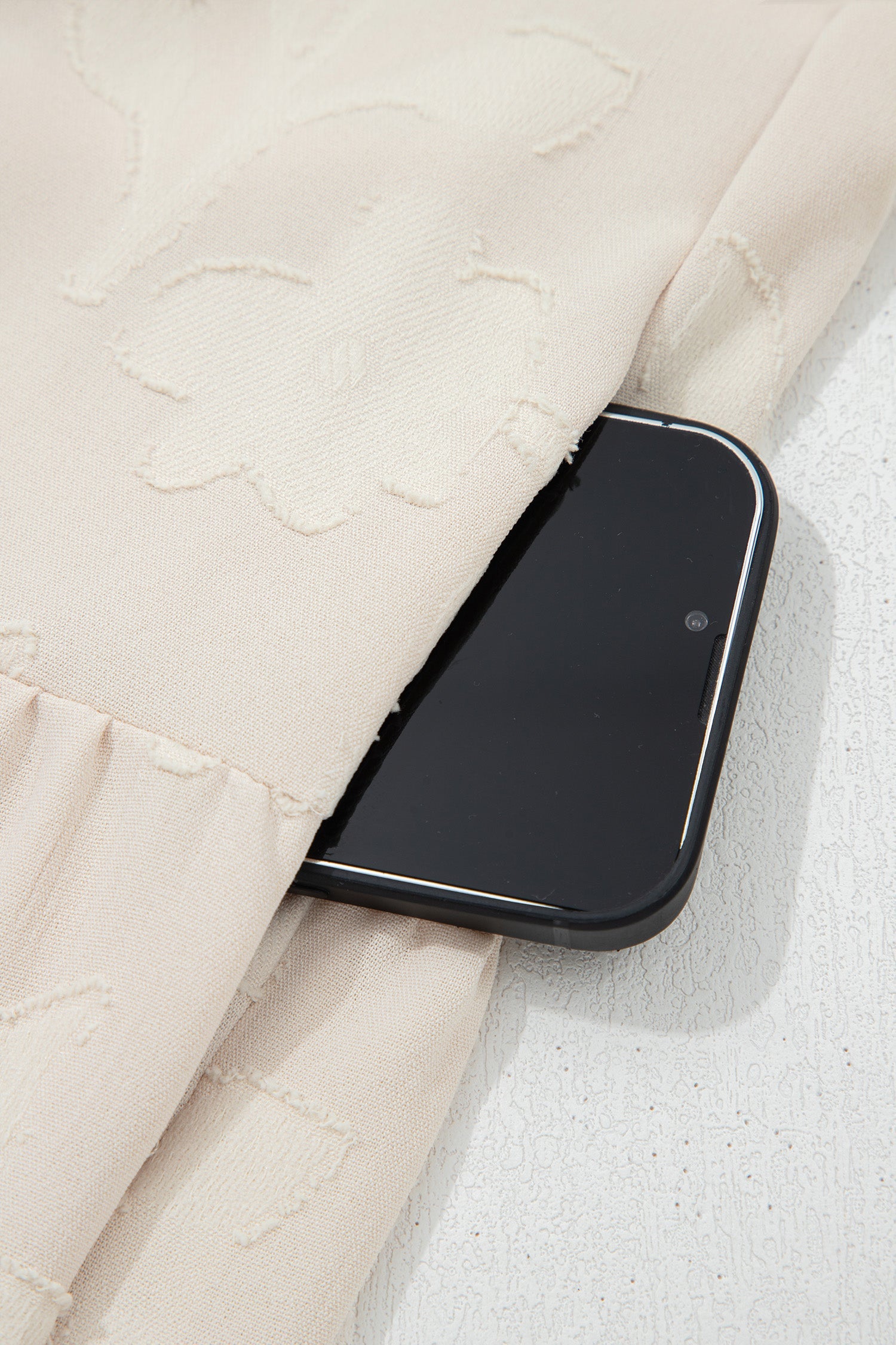 Long Sleeve Notch Neck Jacquard Tiered Mini Dress