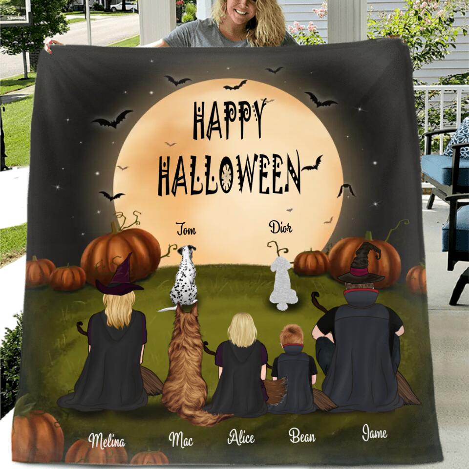 Personalized Halloween Family Quilt/Fleece Blanket - Gift for Family, Halloween - Up to 2 Kids and 3 Pets