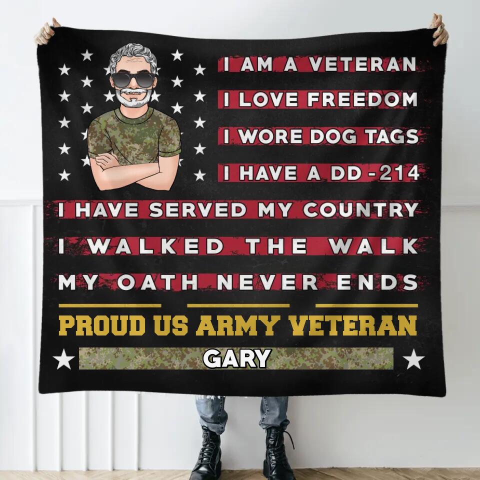 Personalized Proud US Veteran Quilt/Fleece Blanket - Gift Idea For Veteran/Father/Grandpa