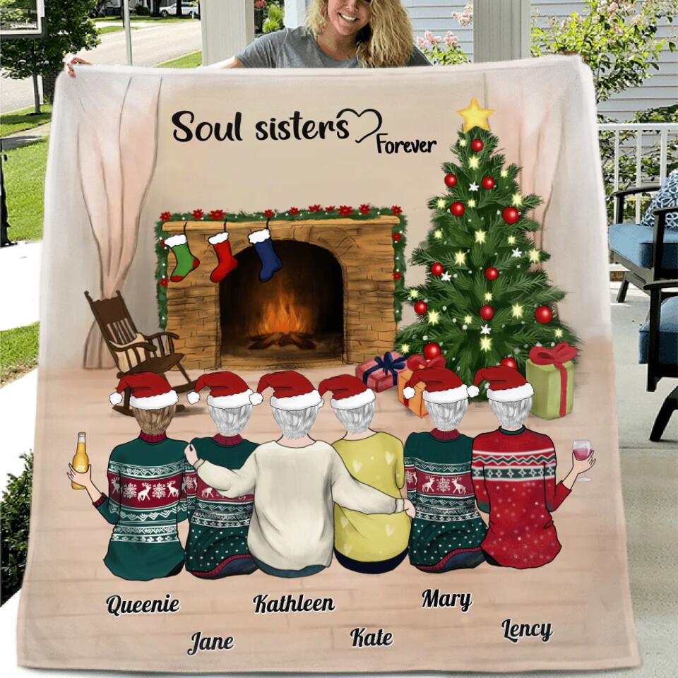 Personalized Best Friend Christmas Quilt/Fleece Blanket - Gift Ideas for Christmas, Besties - Up to 6 Girls