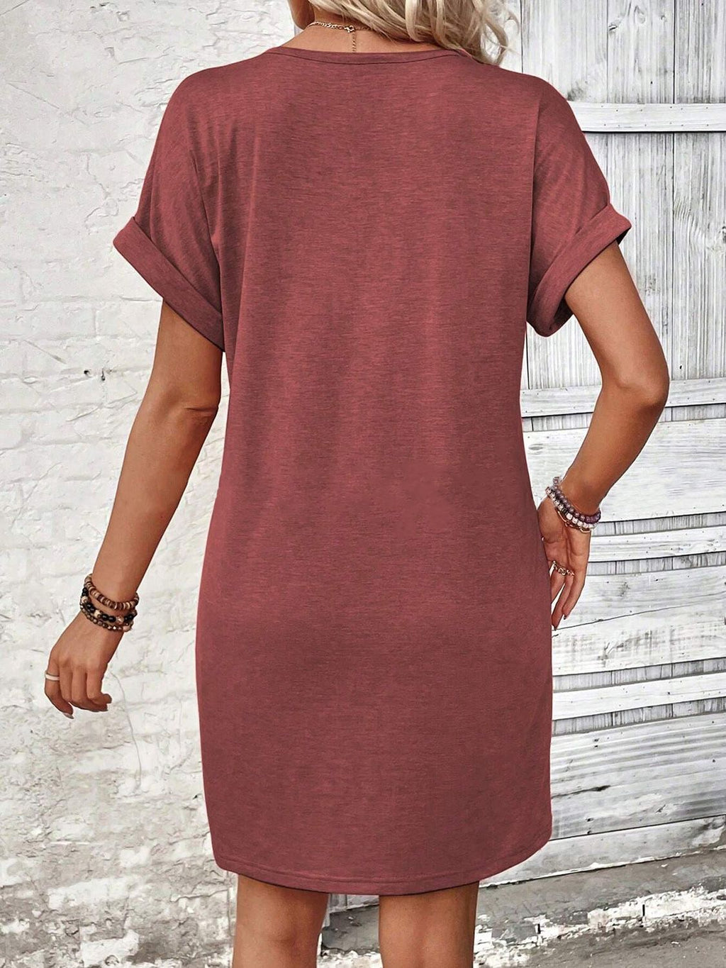 V-Neck Short Sleeve Button-Front Dress for Casual and Office Wear