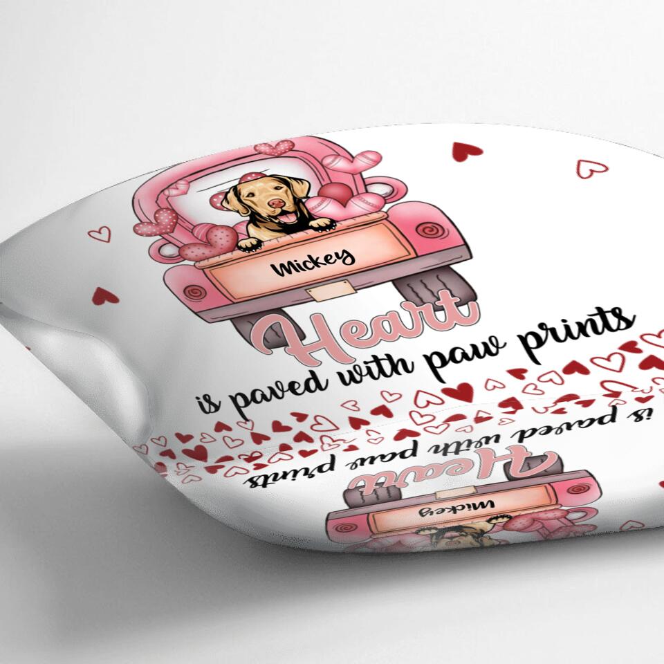 Personalized Dog Pillow Case - Gift Idea For Dog Lovers With Up to 5 Dogs - The Road To My Heart Is Paved With Paw Prints