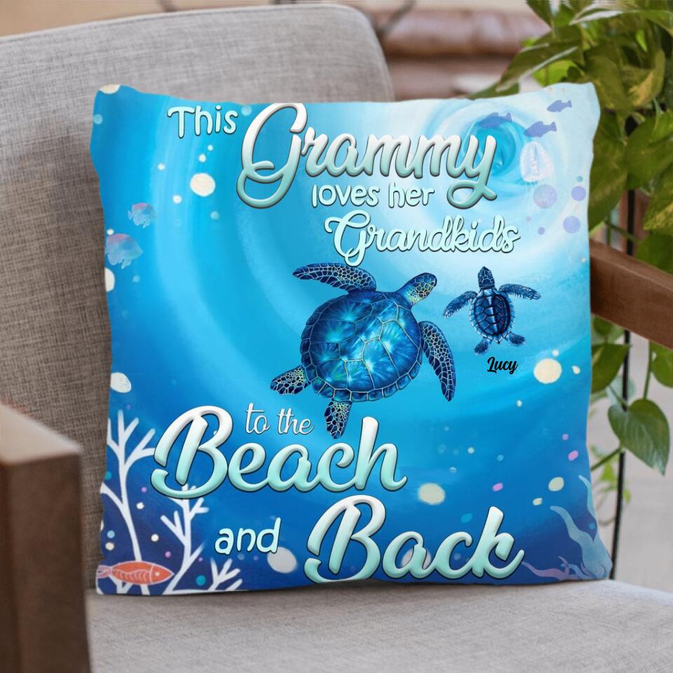 Personalized Grandma Turtle Pillow Cover/Cushion Cover - Up to 6 Turtles - This Grammy Loves Her Grandkids To The Beach And Back - HWDFYR