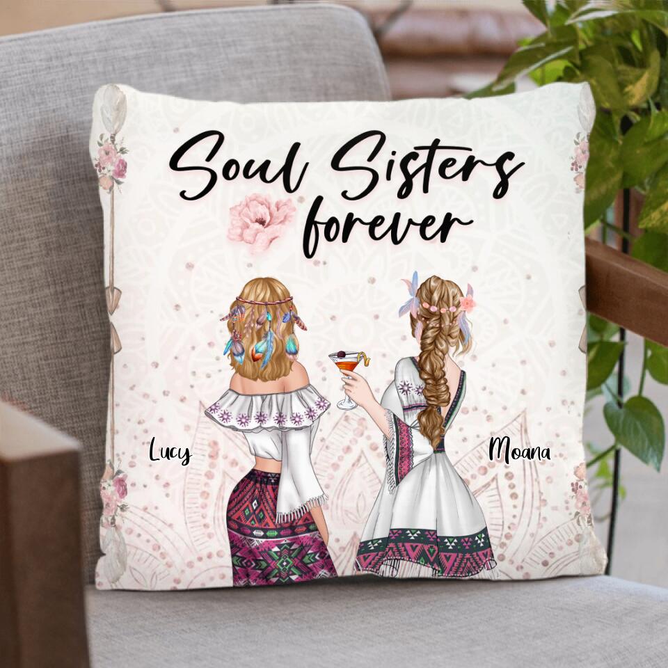 Personalized Bohemian Friends Pillow Cover - Gift For Best Friends - Soul Sisters Forever