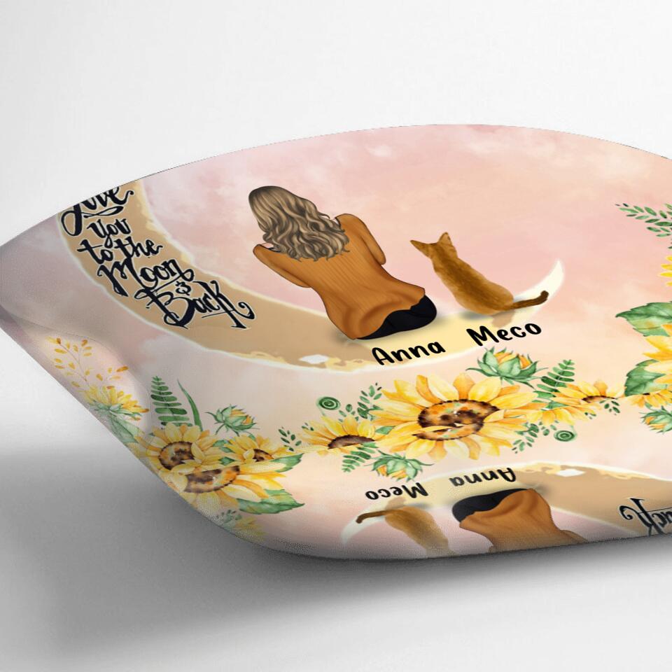 Personalized Cat Sun Flower Pillow Cover/Quilt/Fleece Throw Blanket - Up to 6 Cats - Gift Idea For Cat Lover - I Love You To The Moon And Back