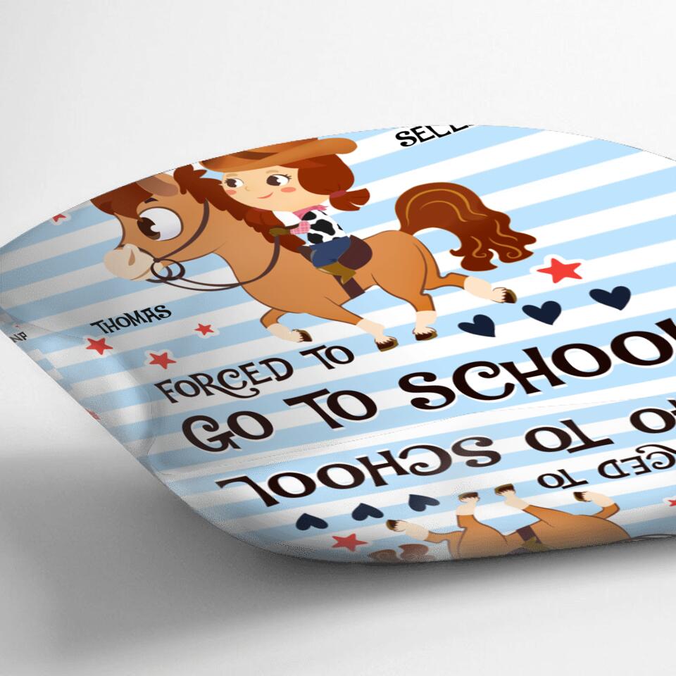 Personalized Kid Riding Horse Pillow Cover/Kid Fleece Blanket - Gift Idea For Horse Lover - Born To Ride Horses Forced To Go To School