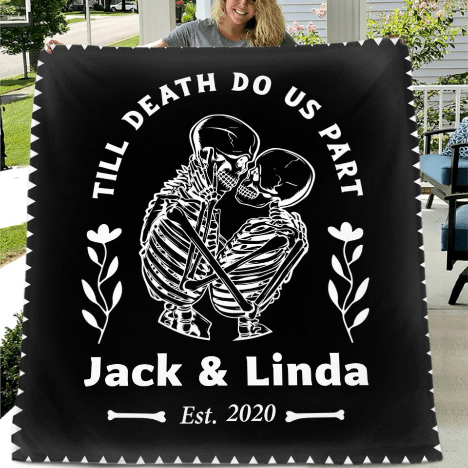 Personalized Skull Couple Quilt/Fleece Blanket/Pillow Cover - Gift Idea For Couple - Till Death Do Us Part