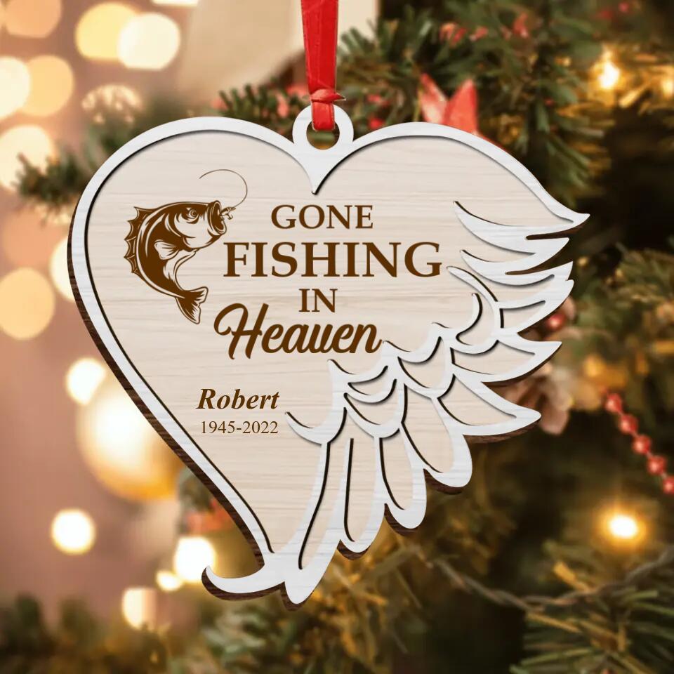 Personalized Memorial Fishing Wooden Ornament - Memorial Gift Idea For Christmas - Gone Fishing In Heaven
