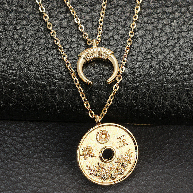Moon Copper Coin Retro Copper Coin Necklace