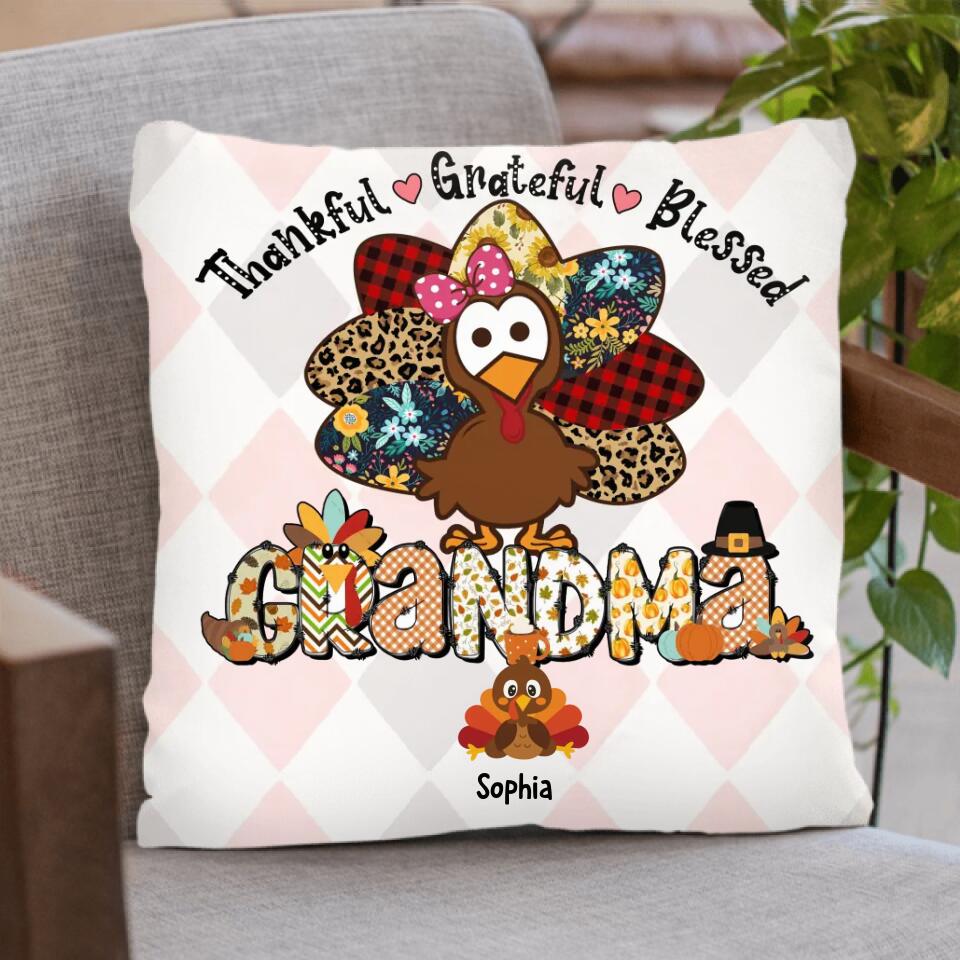 Personalized Turkey Pillow Cover - Gift Idea For Thanksgiving - Up to 8 Turkeys - Thankful, Grateful, Blessed
