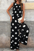 Polka Dot Pleated Tank & Wide Leg Pant Set