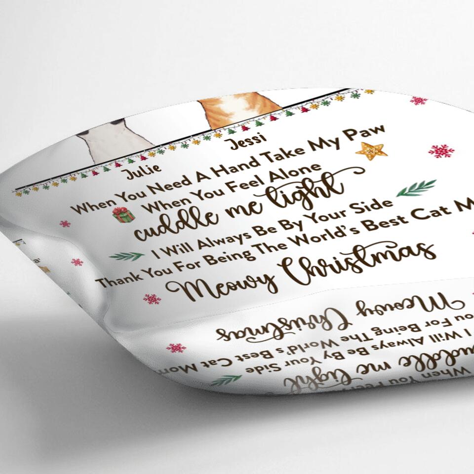 Personalized Cat Mom/Dad Pillow Cover - Christmas Gift Idea For Cat Lovers/Owners - Up to 4 Cats - When You Need A Hand, Take My Paw