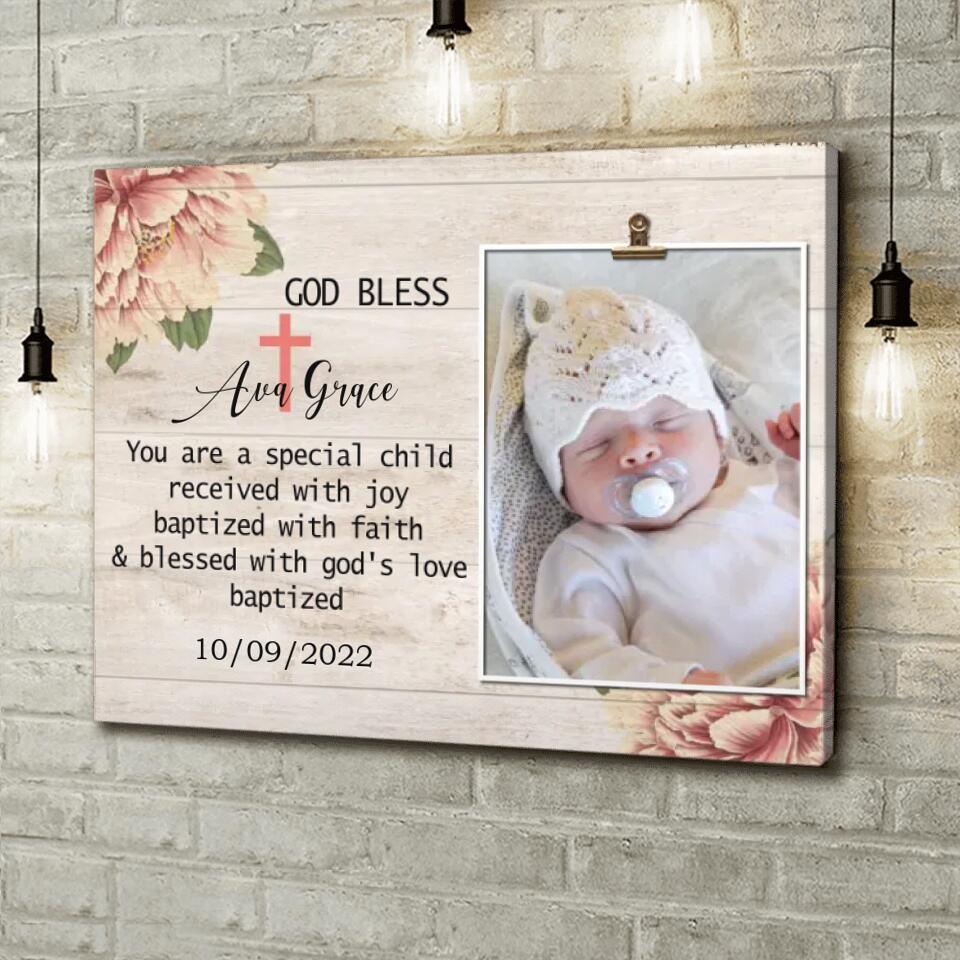 Personalized Baby Photo Canvas - Christmas Gift Idea For New Born Baby - You Are A Special Child Received With Joy