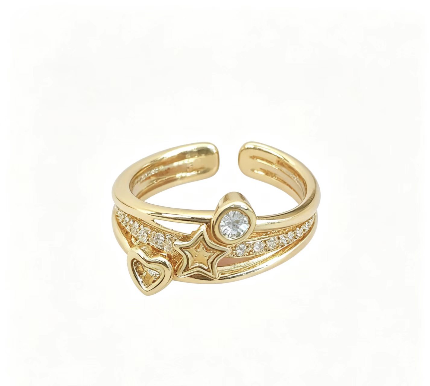 Geometric Polka-Dot Diamond-Studded Ring in Gold Tone