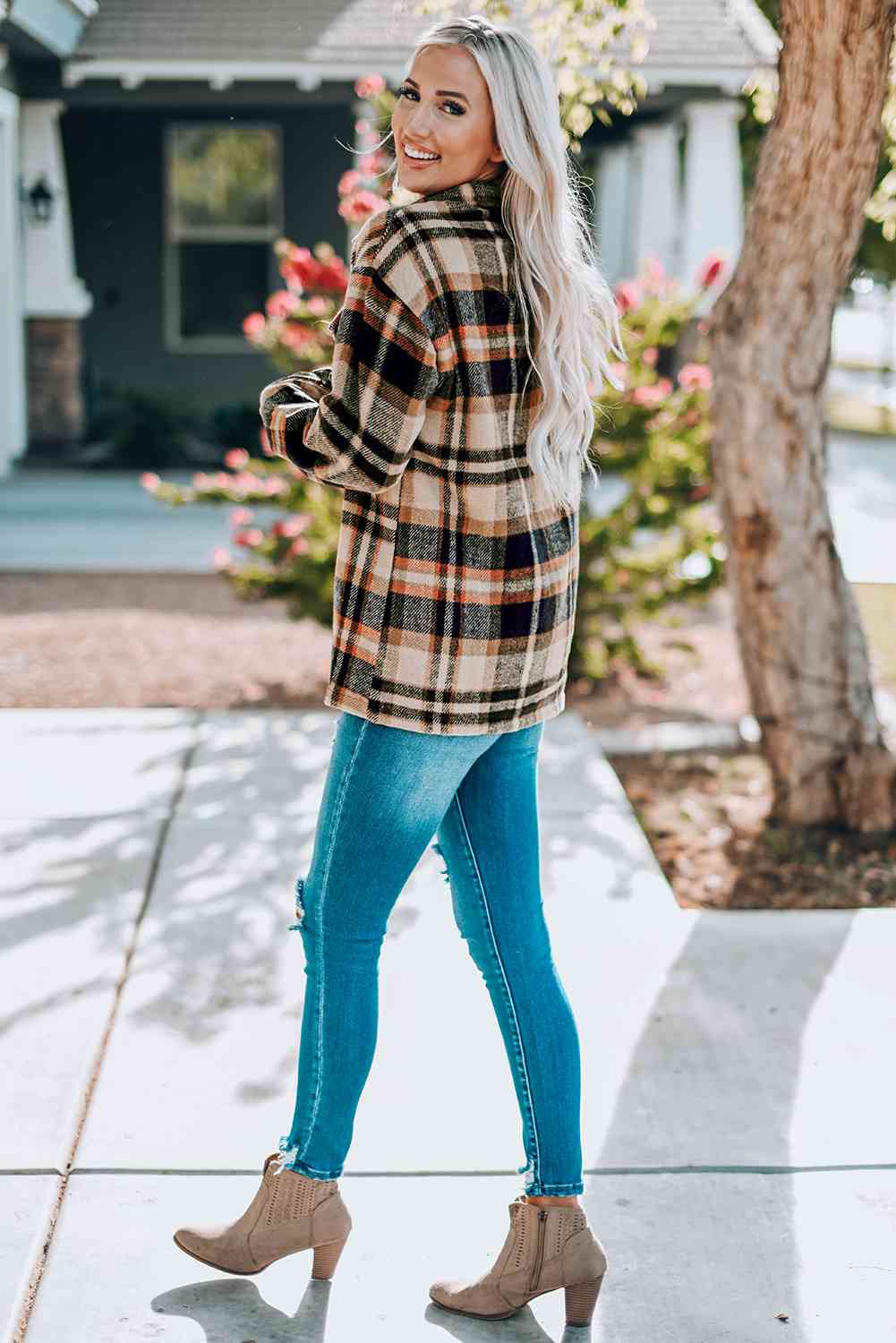 Women's Classic Plaid Button Front Shirt Jacket