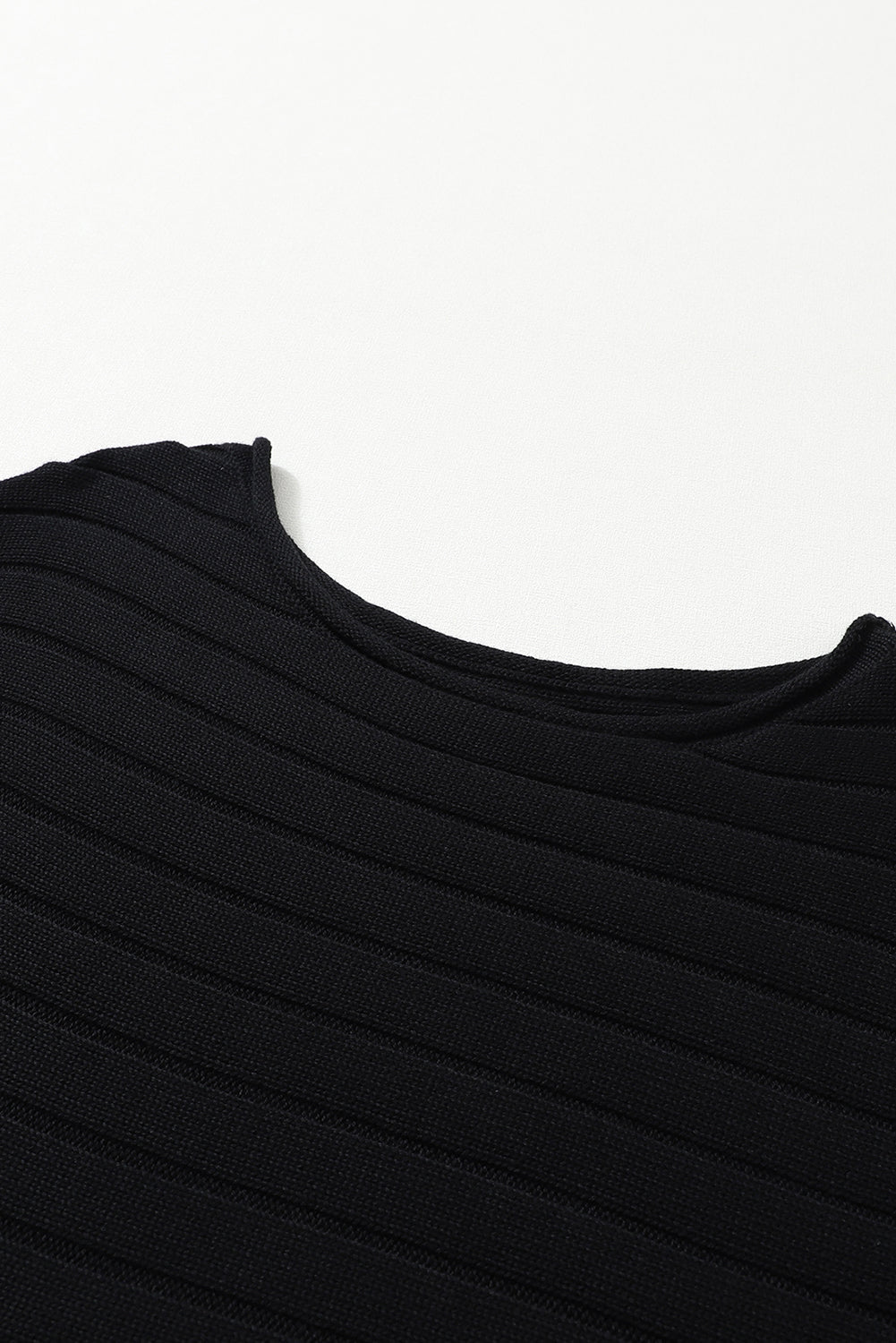 Ribbed Knit Reverse Seam 3/4 Sleeve Sweater