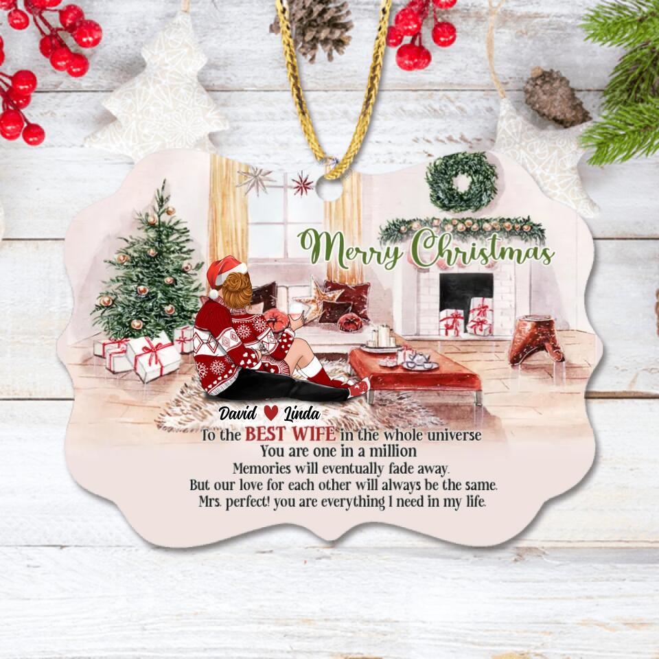 Personalized Hugging Couple Xmas Rectangle Ornament - Gift Idea For Couple - To The Best Wife In The Whole Universe