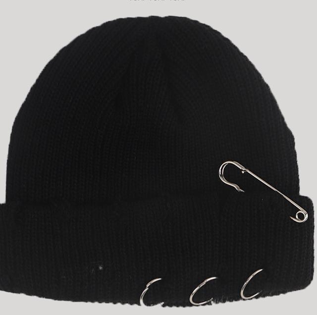 Women's Playful Japanese Knit Beanie Hat with Safety Pins - Image 13