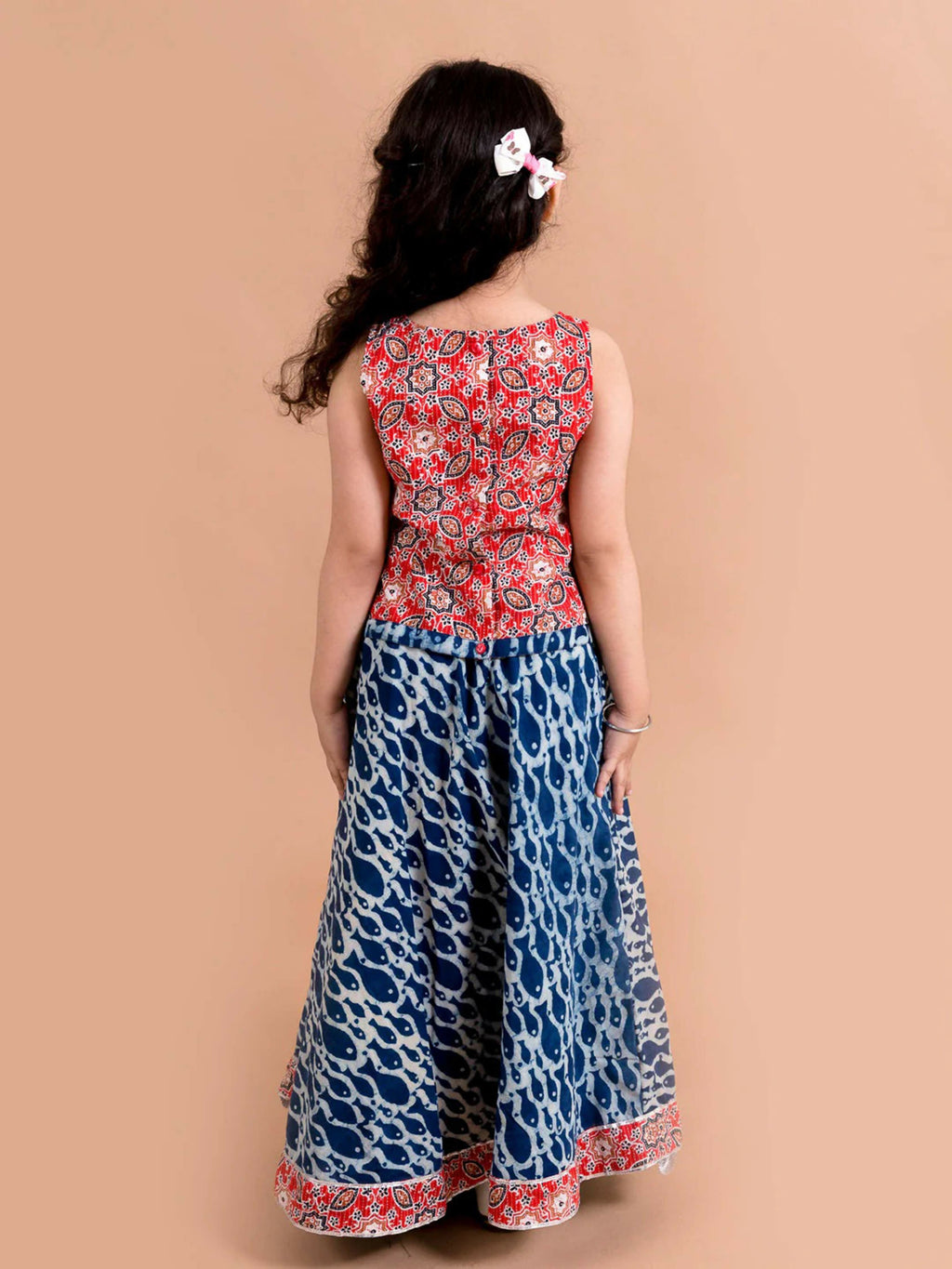 Girl's Multi Color Cotton Lehenga Choli with Blue Bottom