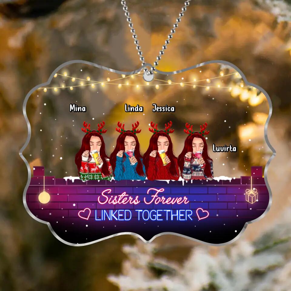 Personalized Sister Christmas Rectangle Acrylic Ornament - Gift Idea For Sisters - Up to 4 Sisters - Sisters Forever Linked Together