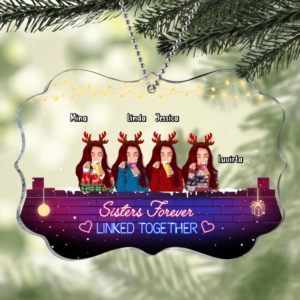 Personalized Sister Christmas Rectangle Acrylic Ornament - Gift Idea For Sisters - Up to 4 Sisters - Sisters Forever Linked Together
