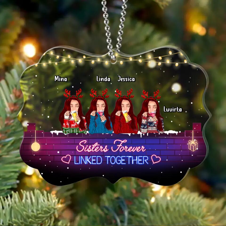 Personalized Sister Christmas Rectangle Acrylic Ornament - Gift Idea For Sisters - Up to 4 Sisters - Sisters Forever Linked Together