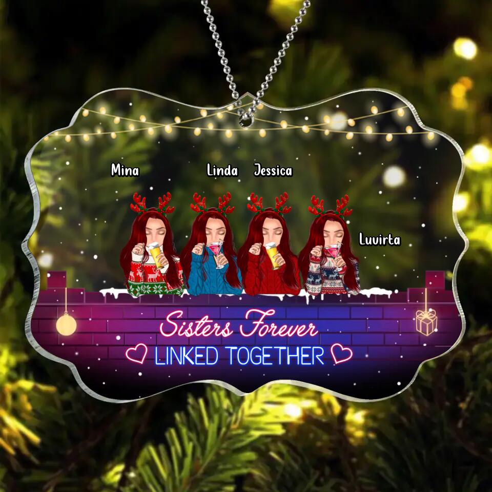 Personalized Sister Christmas Rectangle Acrylic Ornament - Gift Idea For Sisters - Up to 4 Sisters - Sisters Forever Linked Together