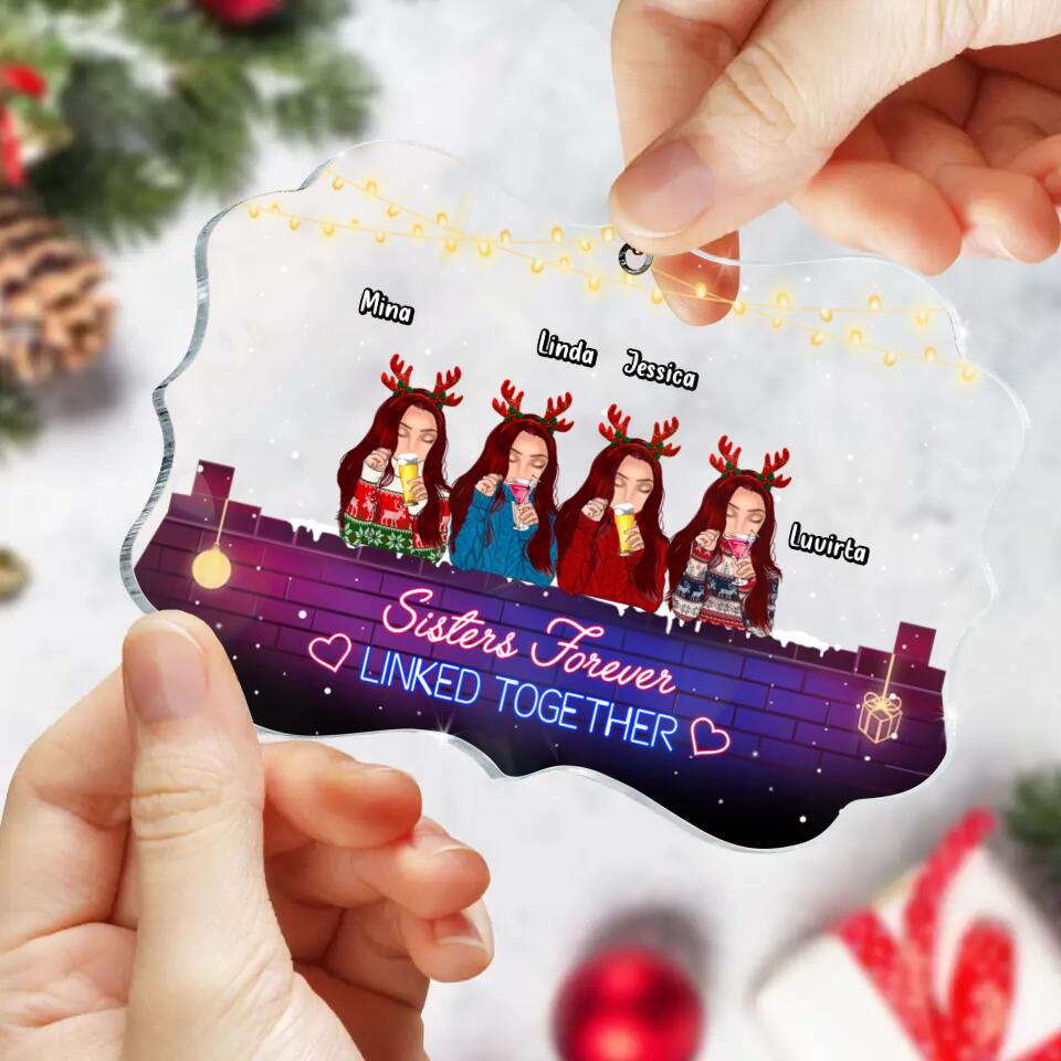 Personalized Sister Christmas Rectangle Acrylic Ornament - Gift Idea For Sisters - Up to 4 Sisters - Sisters Forever Linked Together